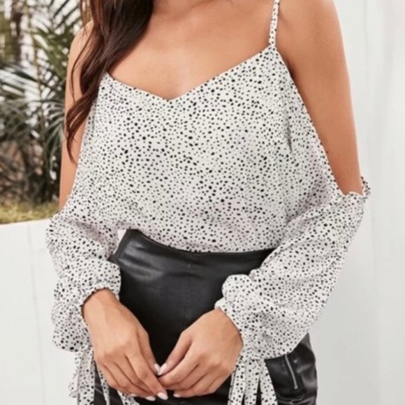 Dalmatian Print Cold Shoulder Blouse NEW - Picture 1 of 16